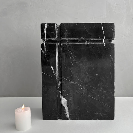 Black Marble Individual Urn for Ashes, Handcrafted Memorial Urn for Loved Ones, Timeless Natural Stone Urn.