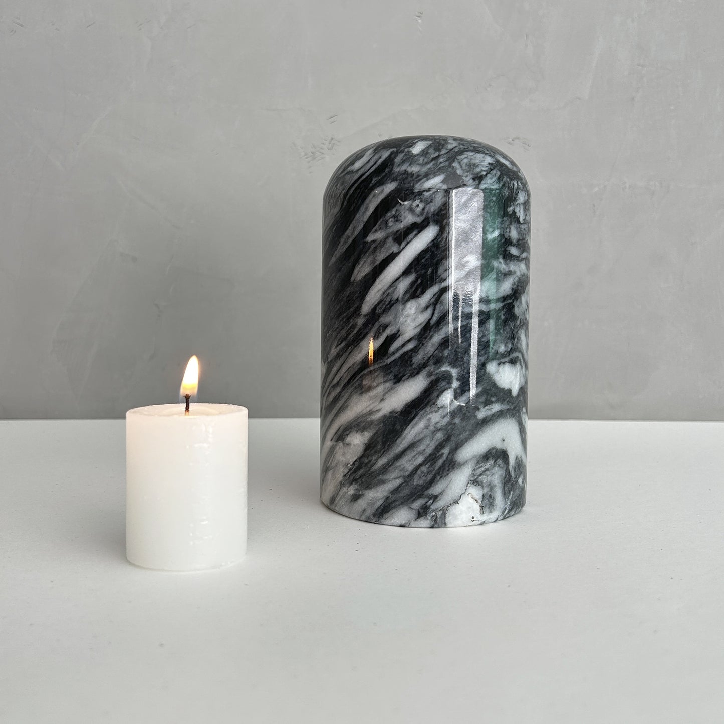 Gray Marble Stone Cremation Urn for Human or Pet Ashes, Ash container, Cremation vessel, Urn 25 cubic inches, Keepsake urn hand carved