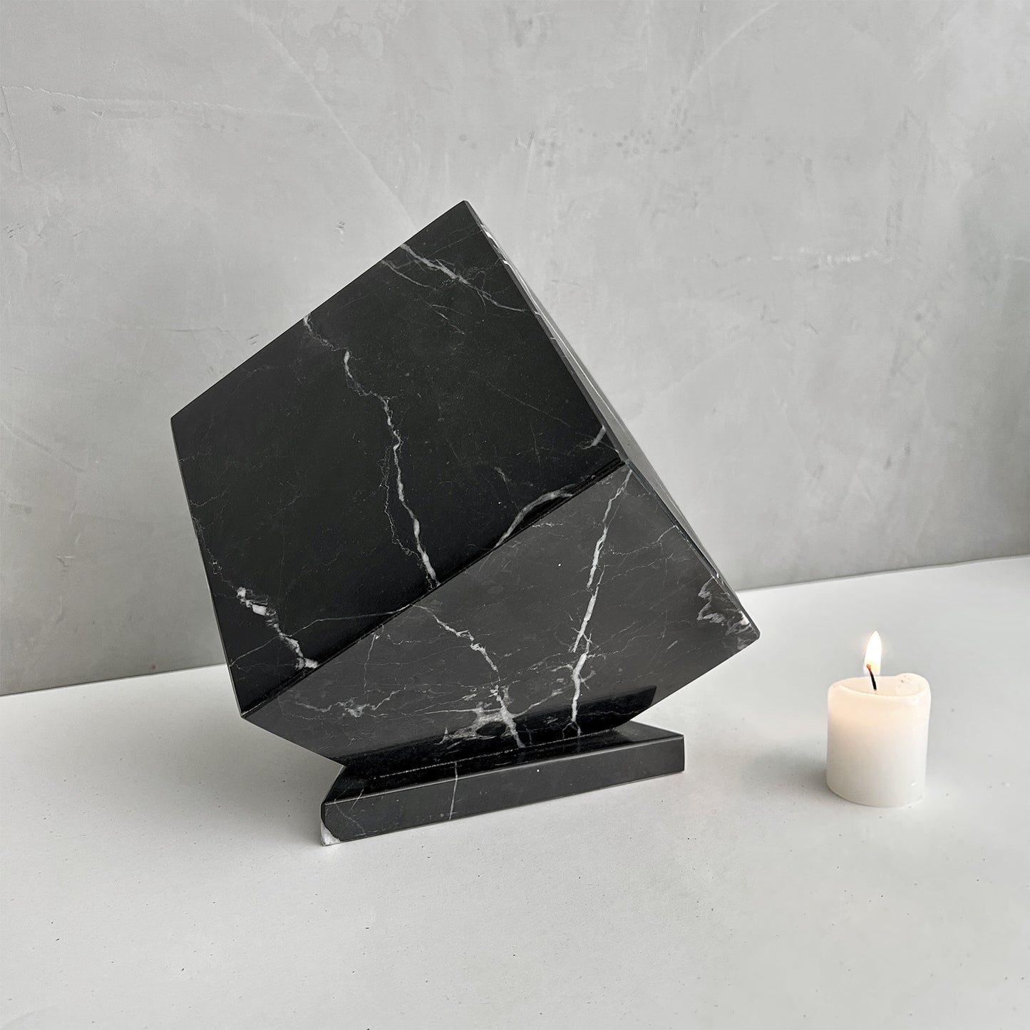 Natural Black Marble Stone Individual Urn - 280 cubic inches