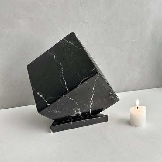 Natural Black Marble Stone Individual Urn - 280 cubic inches