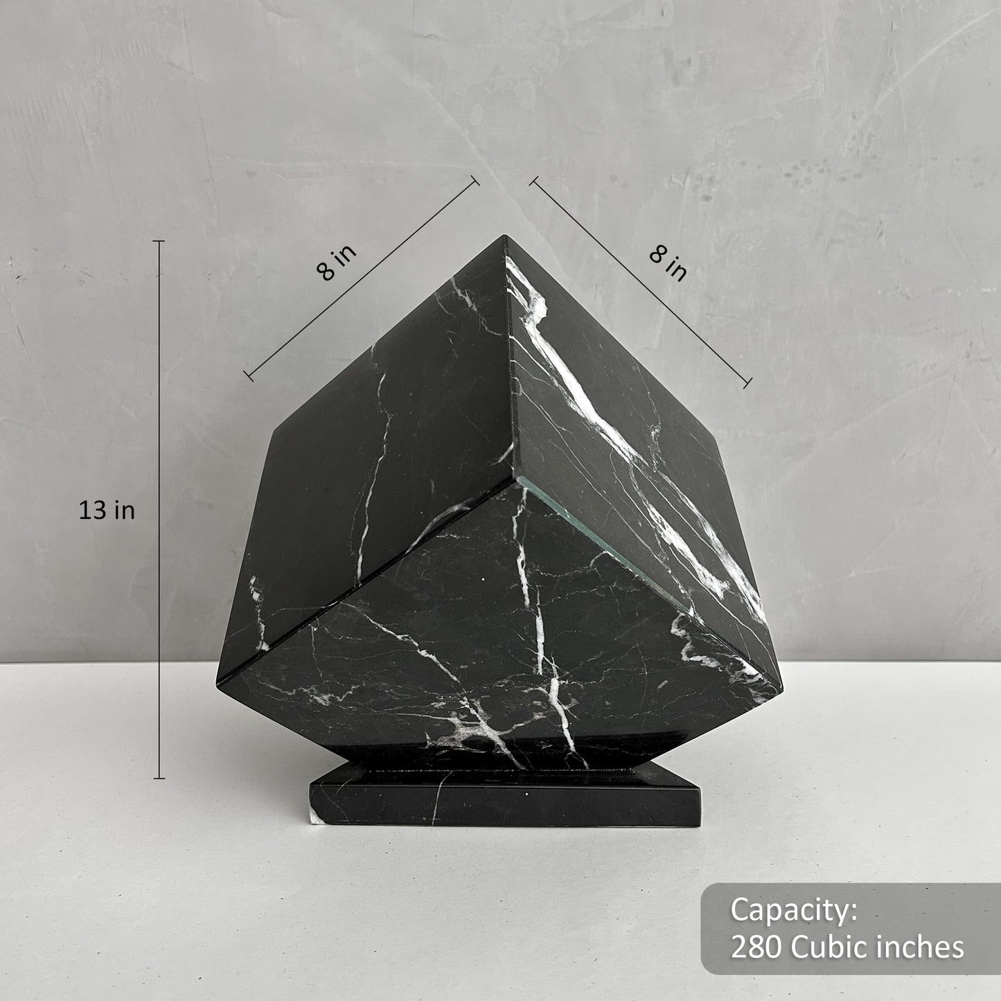 Natural Black Marble Stone Individual Urn - 280 cubic inches