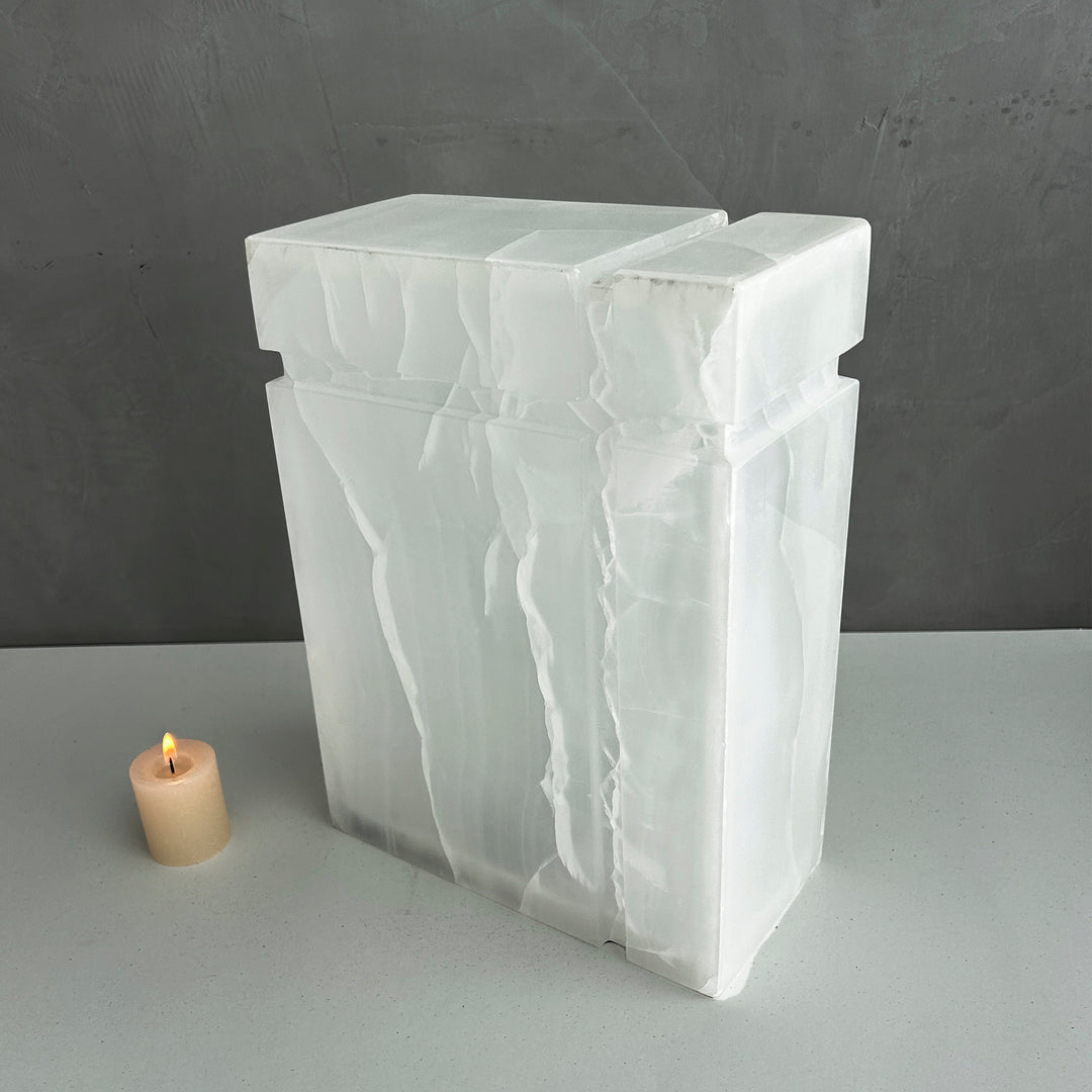White Onyx Individual Urn, beautiful ash container, natural stone urn for human Ashes, unique white urn for loved ones, onyx stone container