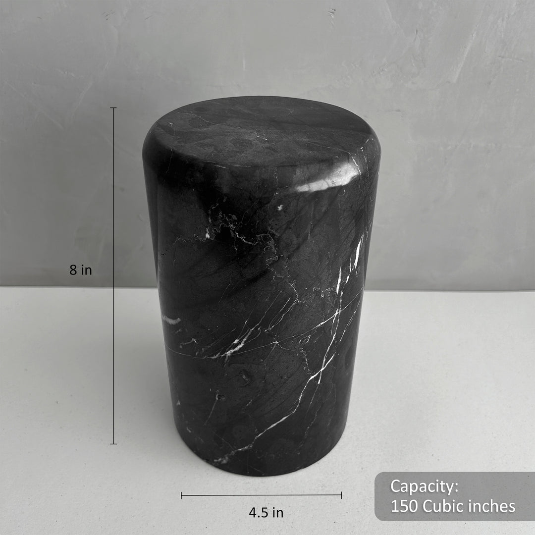 Black Marble Stone Cremation Urn for Human Ashes, Ash container, Cremation vessel, Urn 150 cubic inches