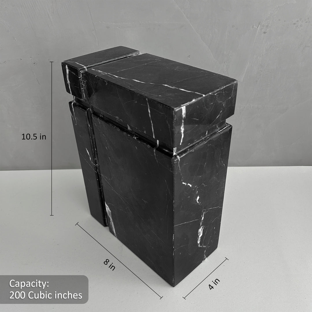 Black Marble Individual Urn for Ashes, Handcrafted Memorial Urn for Loved Ones, Timeless Natural Stone Urn.