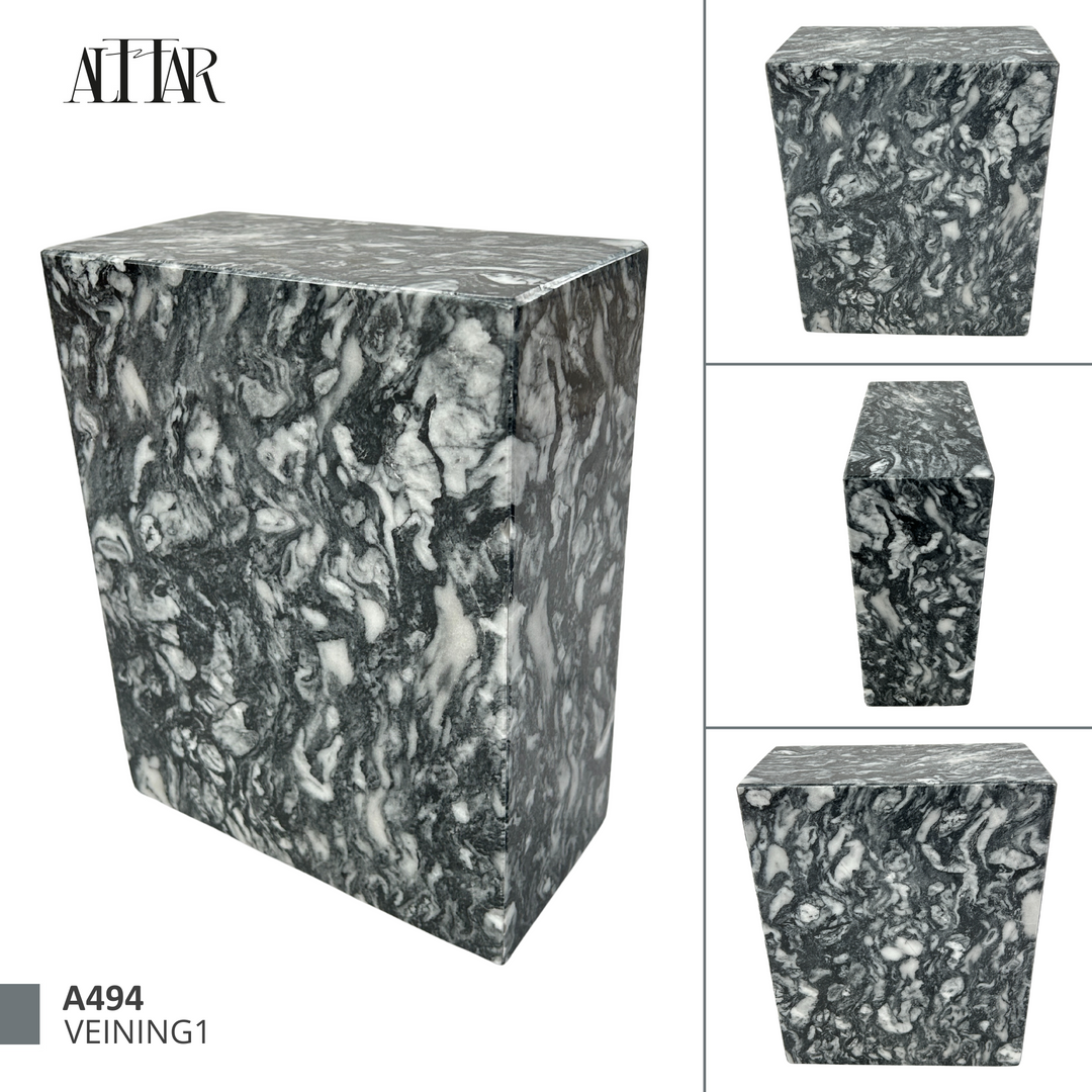 Black, Gray and white Marble Individual Urn - 200 cubic inches, Natural stone marble, Handcrafted.