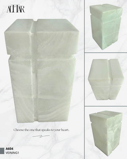 Beautiful White Onyx Memorial Urn for Ashes, Handcrafted Funeral, Individual Natural Stone Urn, Hand-Carved Memorial for Ashes