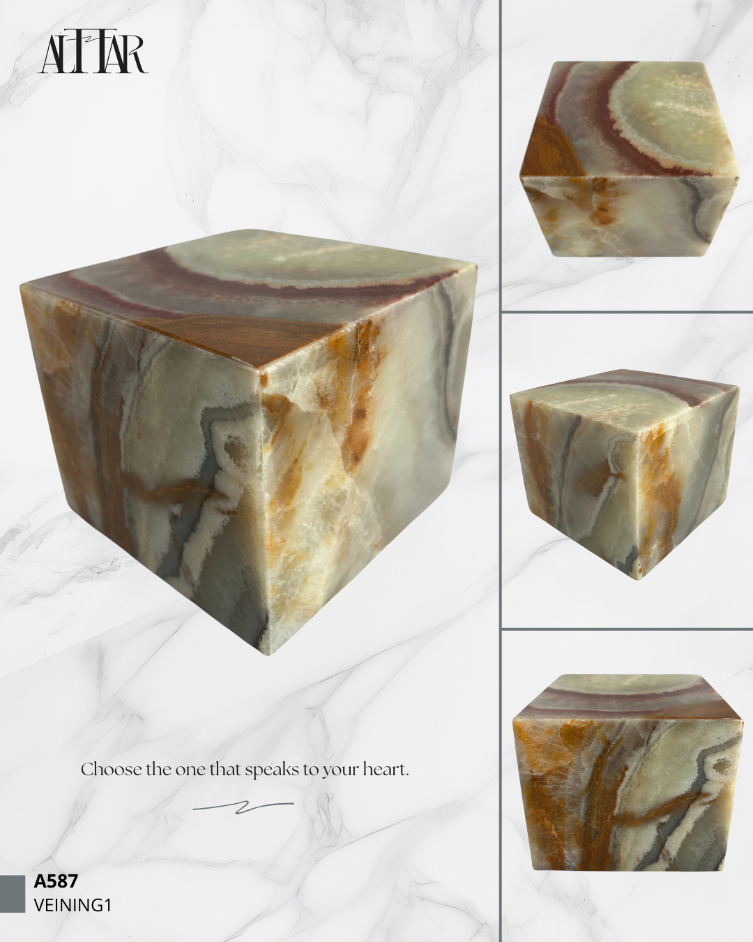 Hand-Carved Onyx Funeral Urn: Natural Stone Memorial Keepsake