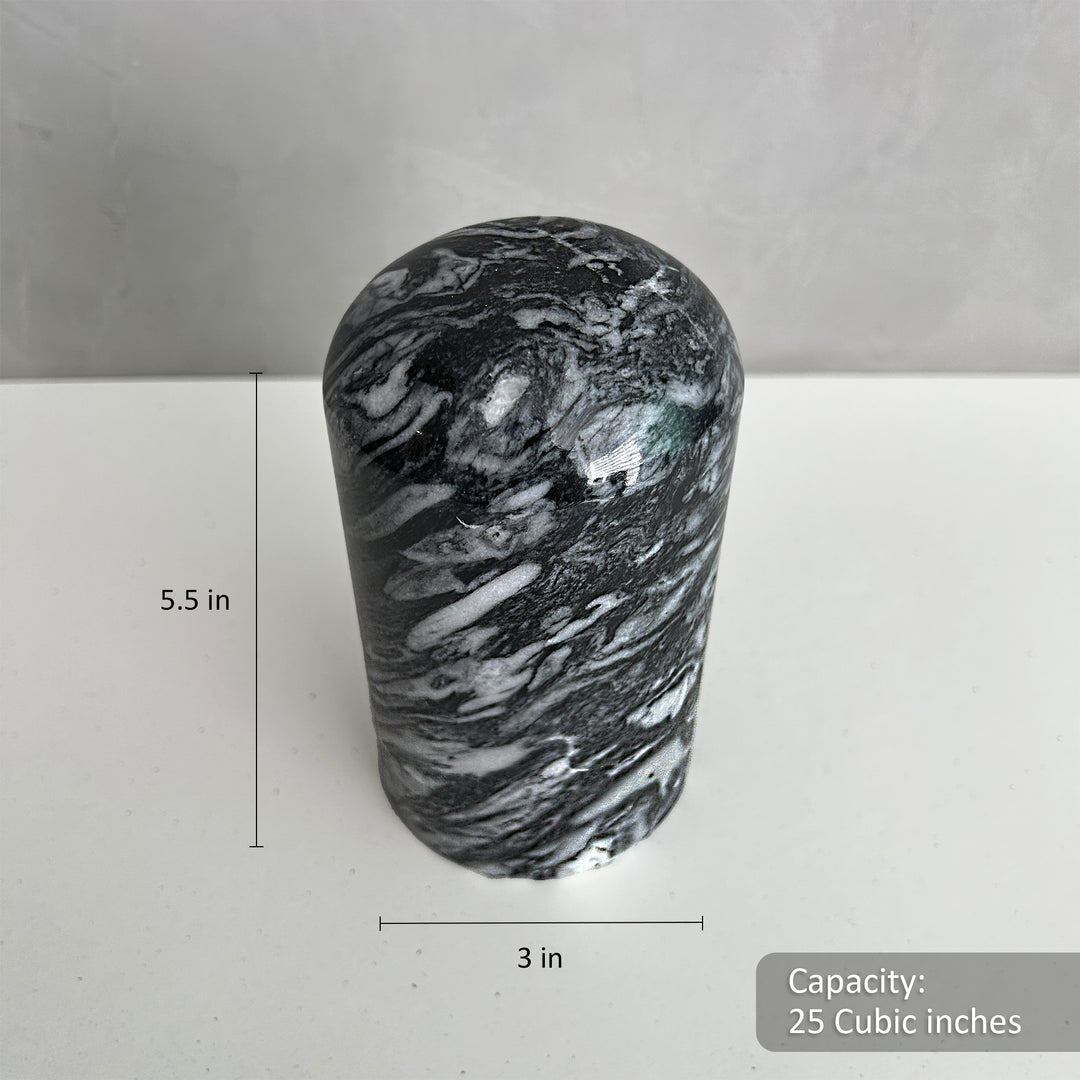 Gray Marble Stone Cremation Urn for Human or Pet Ashes, Ash container, Cremation vessel, Urn 25 cubic inches, Keepsake urn hand carved