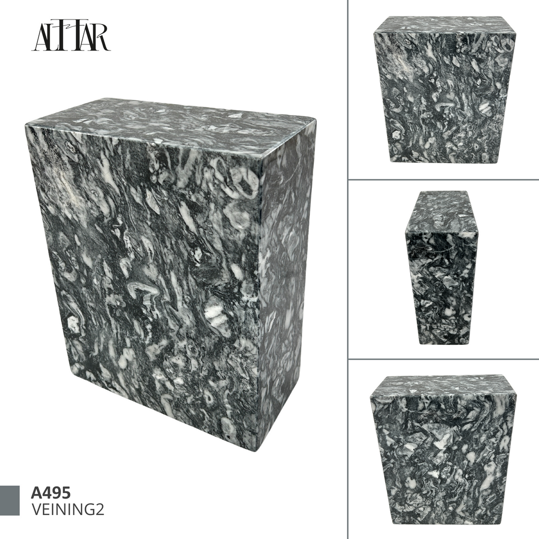 Black, Gray and white Marble Individual Urn - 200 cubic inches, Natural stone marble, Handcrafted.