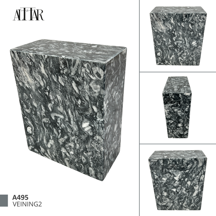 Black, Gray and white Marble Individual Urn - 200 cubic inches, Natural stone marble, Handcrafted.