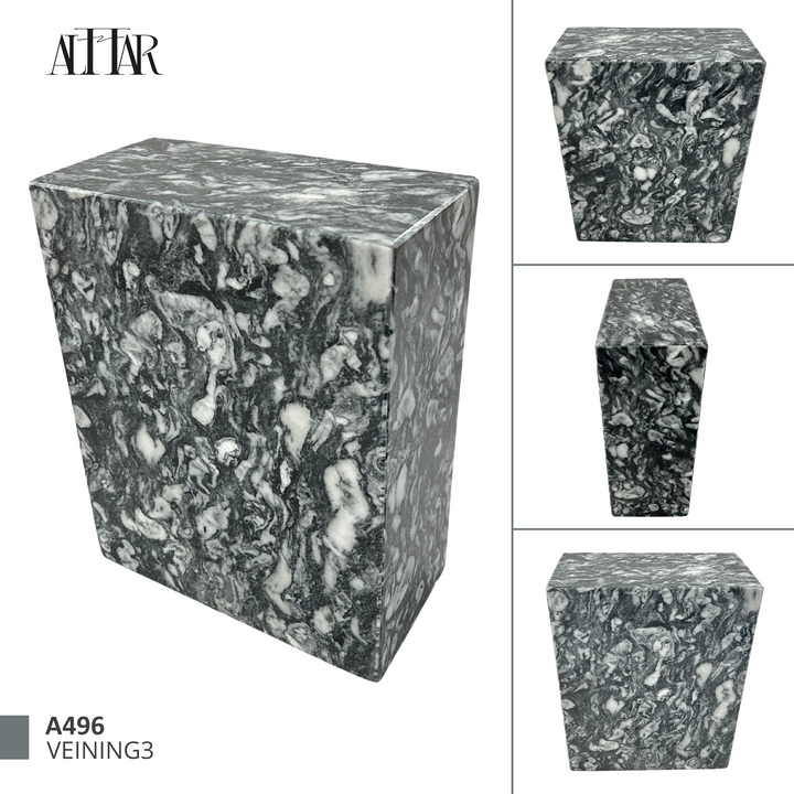 Black, Gray and white Marble Individual Urn - 200 cubic inches, Natural stone marble, Handcrafted.
