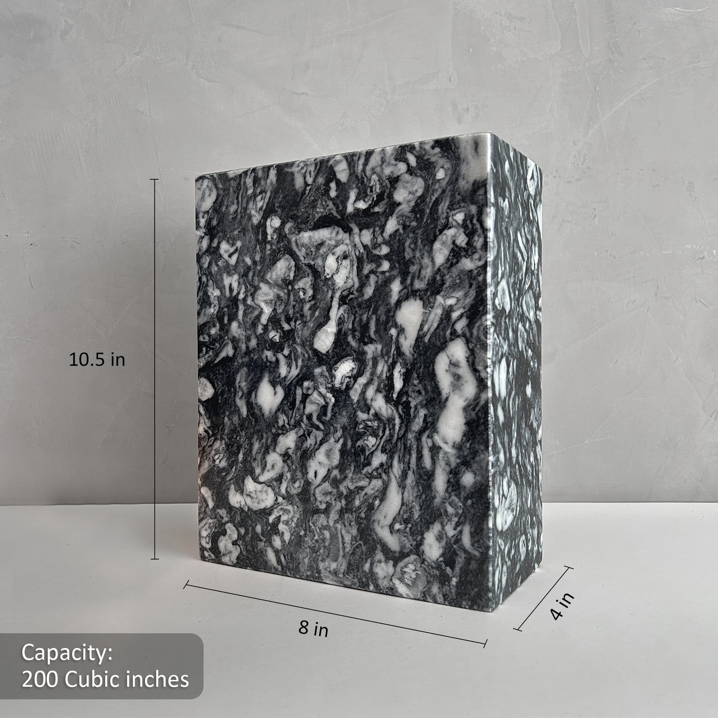 Black, Gray and white Marble Individual Urn - 200 cubic inches, Natural stone marble, Handcrafted.