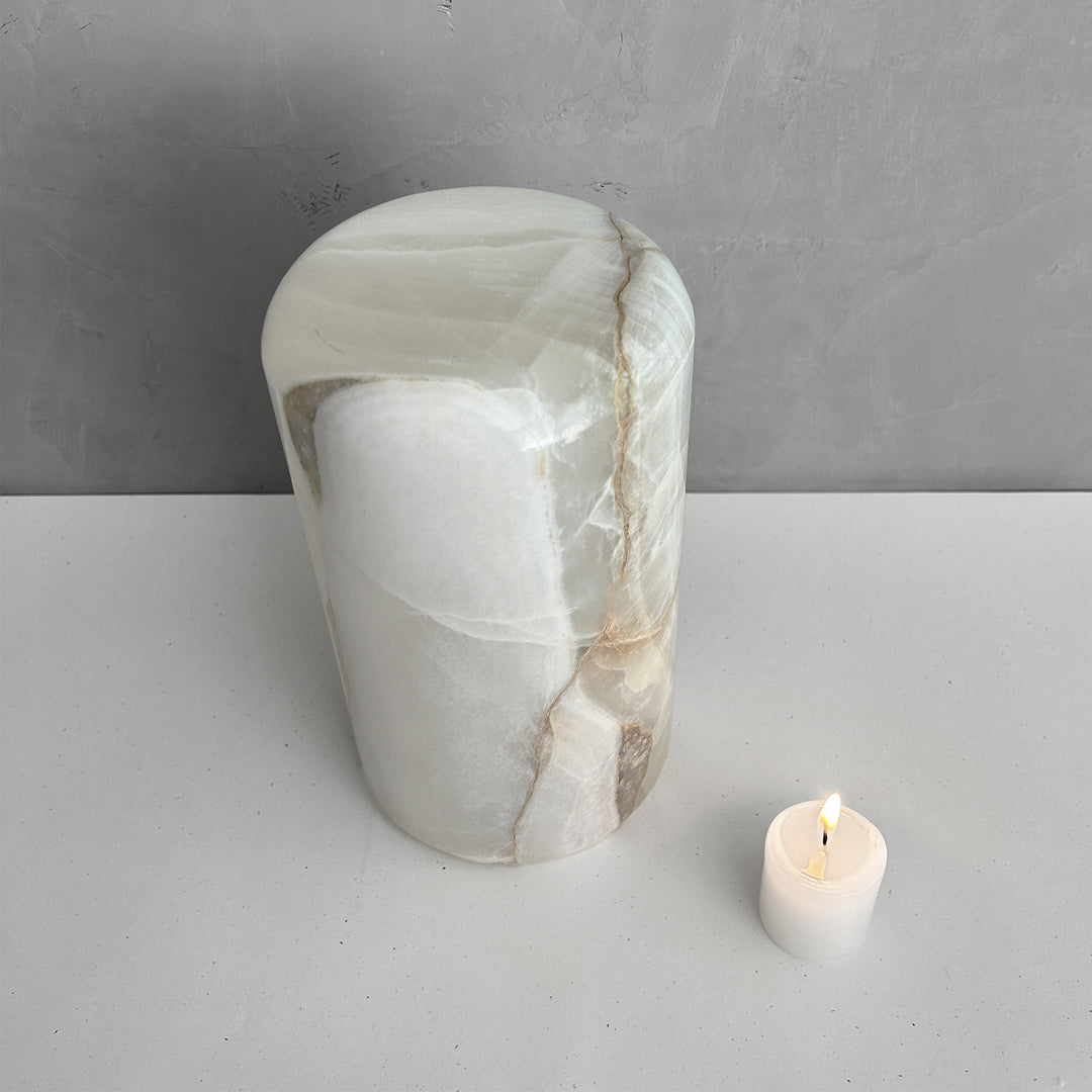 White Onyx Stone Cremation Urn for Human Ashes, Ash container, Cremation vessel, Urn 150 cubic inches, Beautiful handmade natural onyx urn