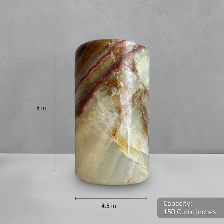 Green Onyx Stone Cremation Urn for Human Ashes, Ash container, Cremation vessel, Urn 150 cubic inches