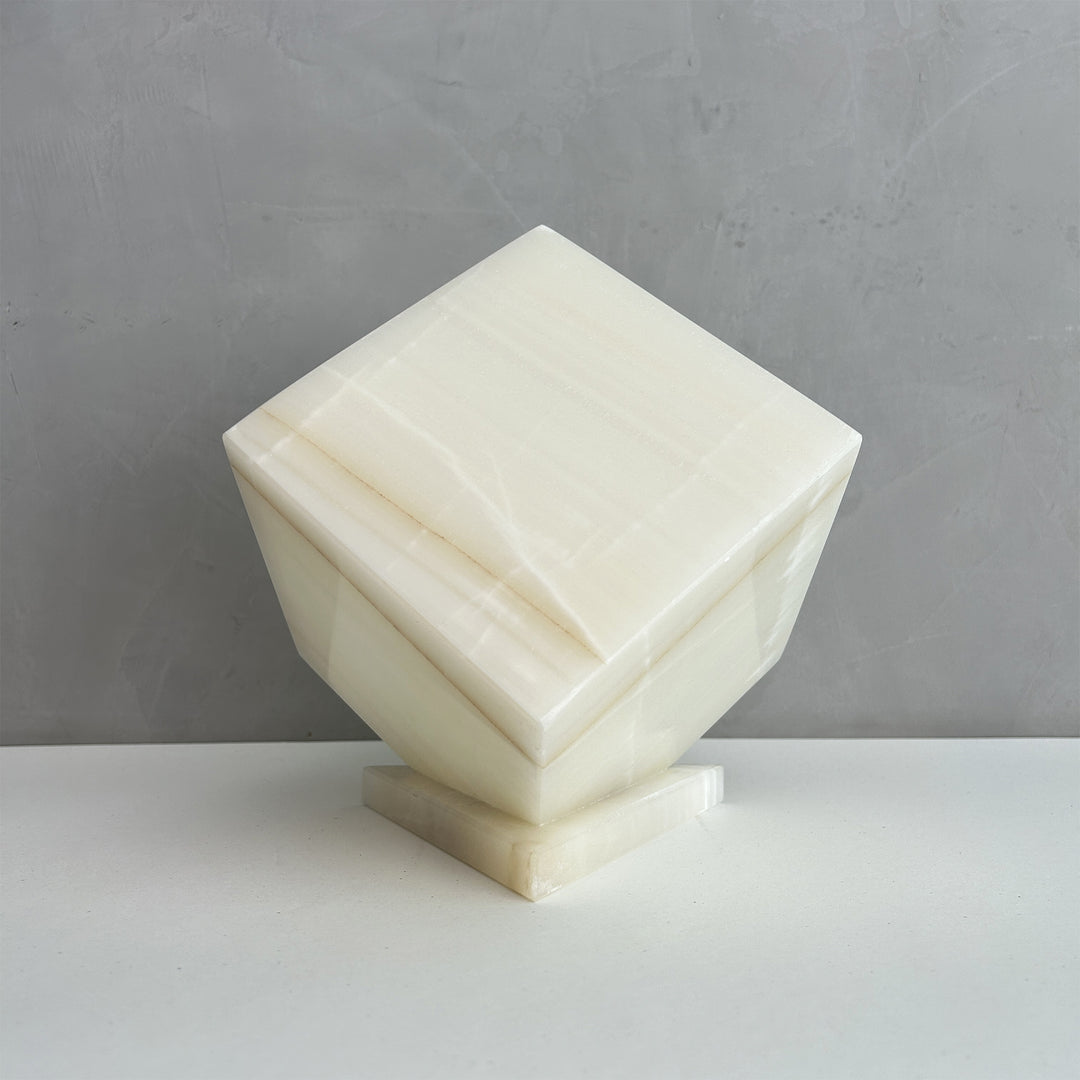 Natural White and Beige Onyx Stone Individual Urn