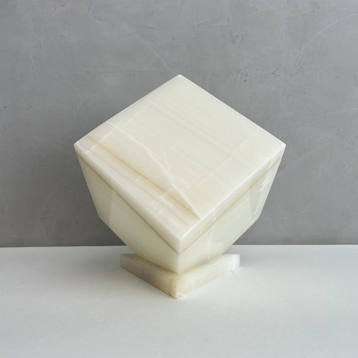 Natural White and Beige Onyx Stone Individual Urn