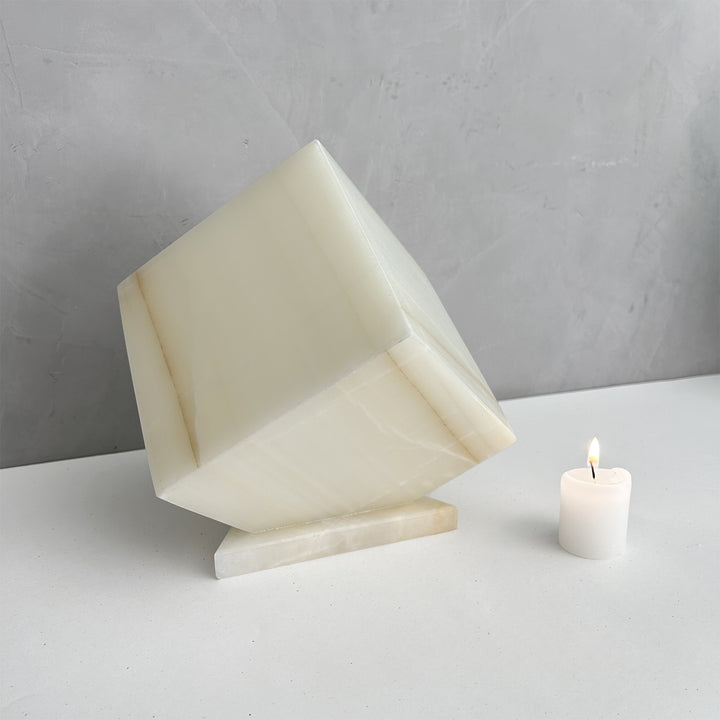 Natural White and Beige Onyx Stone Individual Urn