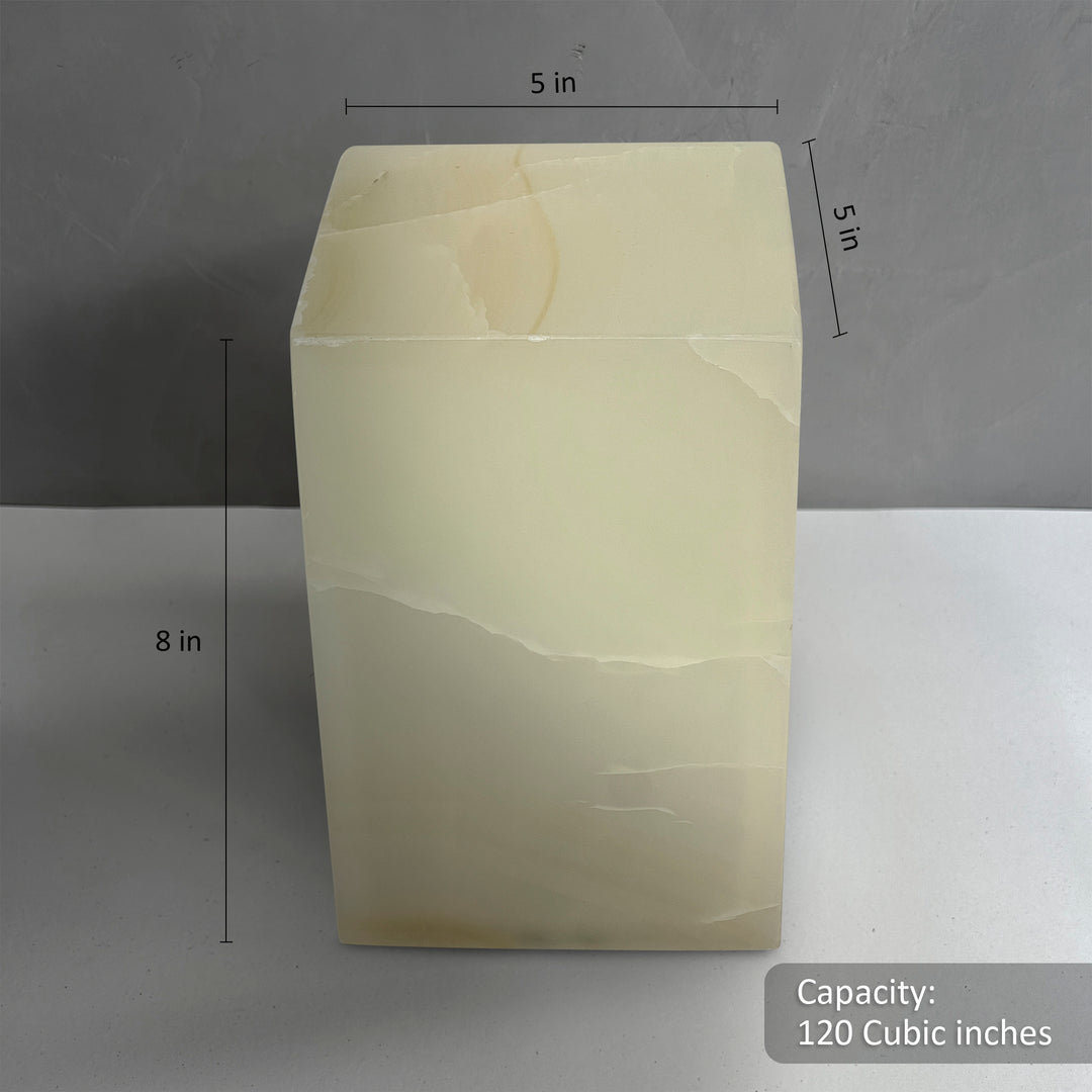 Hand-Carved White/Green Onyx Cremation Urn: 120 Cubic Inches