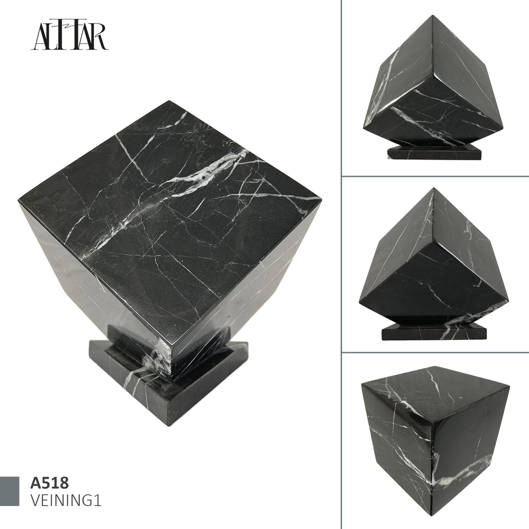 Natural Black Marble Stone Individual Urn - 280 cubic inches