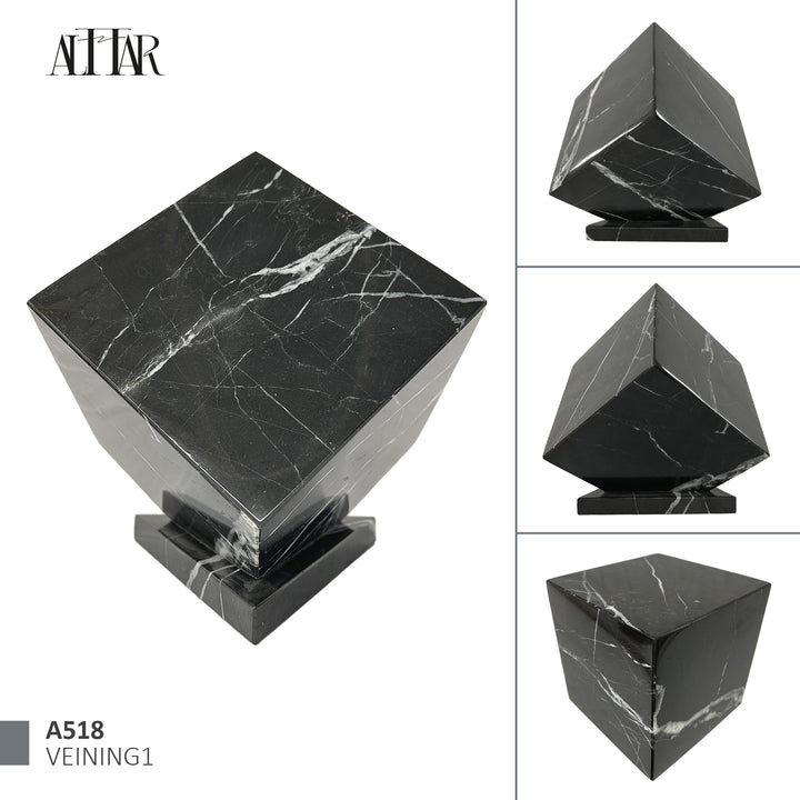 Natural Black Marble Stone Individual Urn - 280 cubic inches