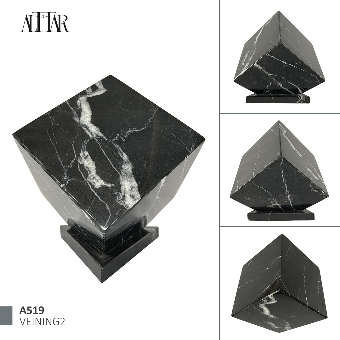 Natural Black Marble Stone Individual Urn - 280 cubic inches