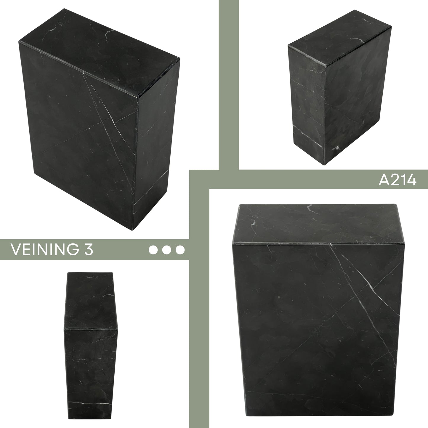 Black Marble Individual Urn - 200 cubic inches