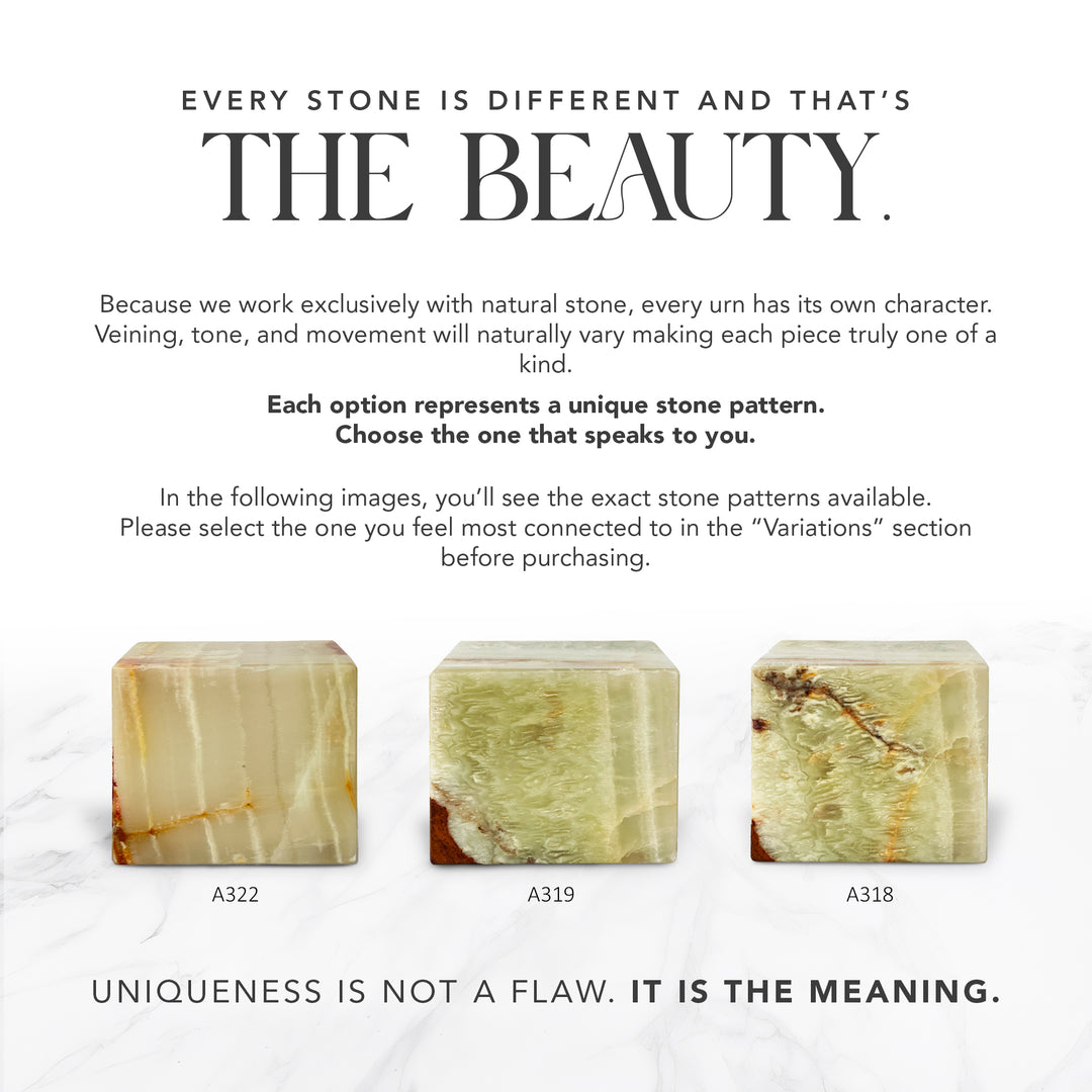 Hand-Carved Onyx Funeral Urn: Natural Stone Memorial Keepsake