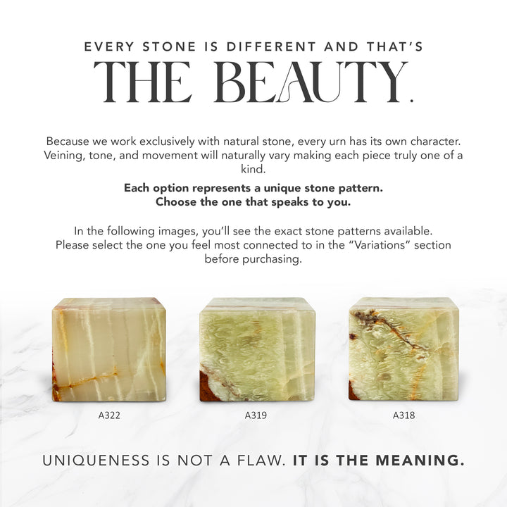 Hand-Carved Onyx Funeral Urn: Natural Stone Memorial Keepsake