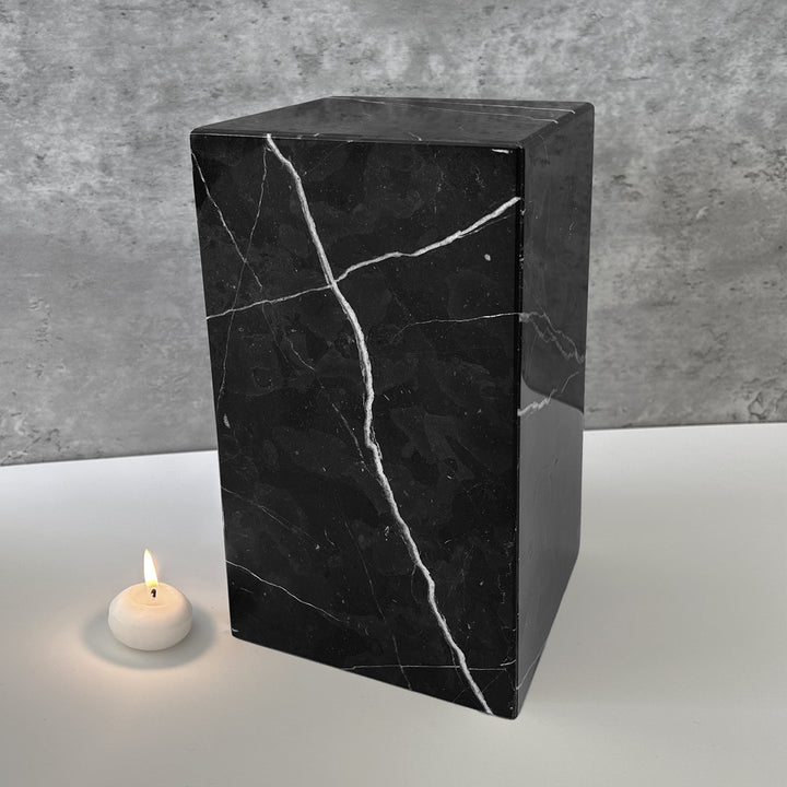 Natural Black Marble Urn, Hand-Carved Memorial Individual Urn for Ashes, Unique Funeral Urn, Handcrafted Funeral, Natural Marble Stone Urn.