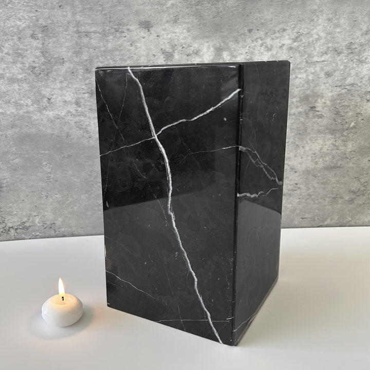 Natural Black Marble Urn, Hand-Carved Memorial Individual Urn for Ashes, Unique Funeral Urn, Handcrafted Funeral, Natural Marble Stone Urn.
