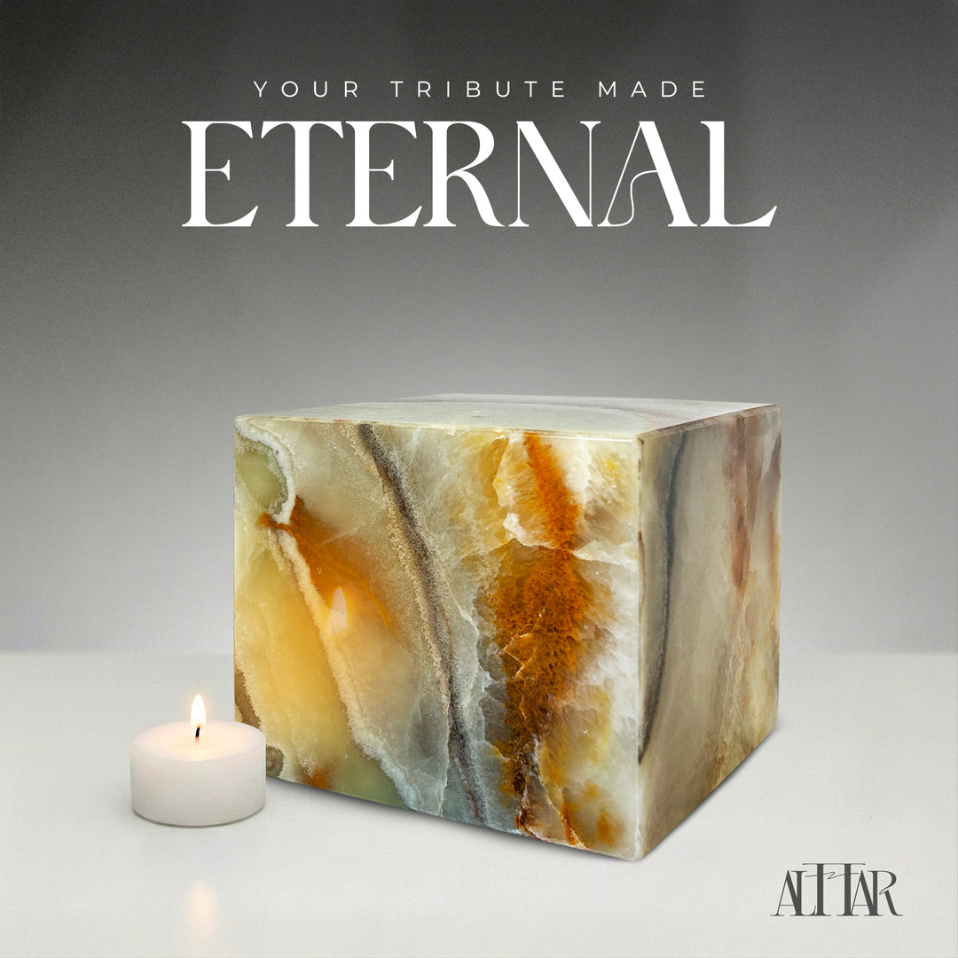Hand-Carved Onyx Funeral Urn: Natural Stone Memorial Keepsake