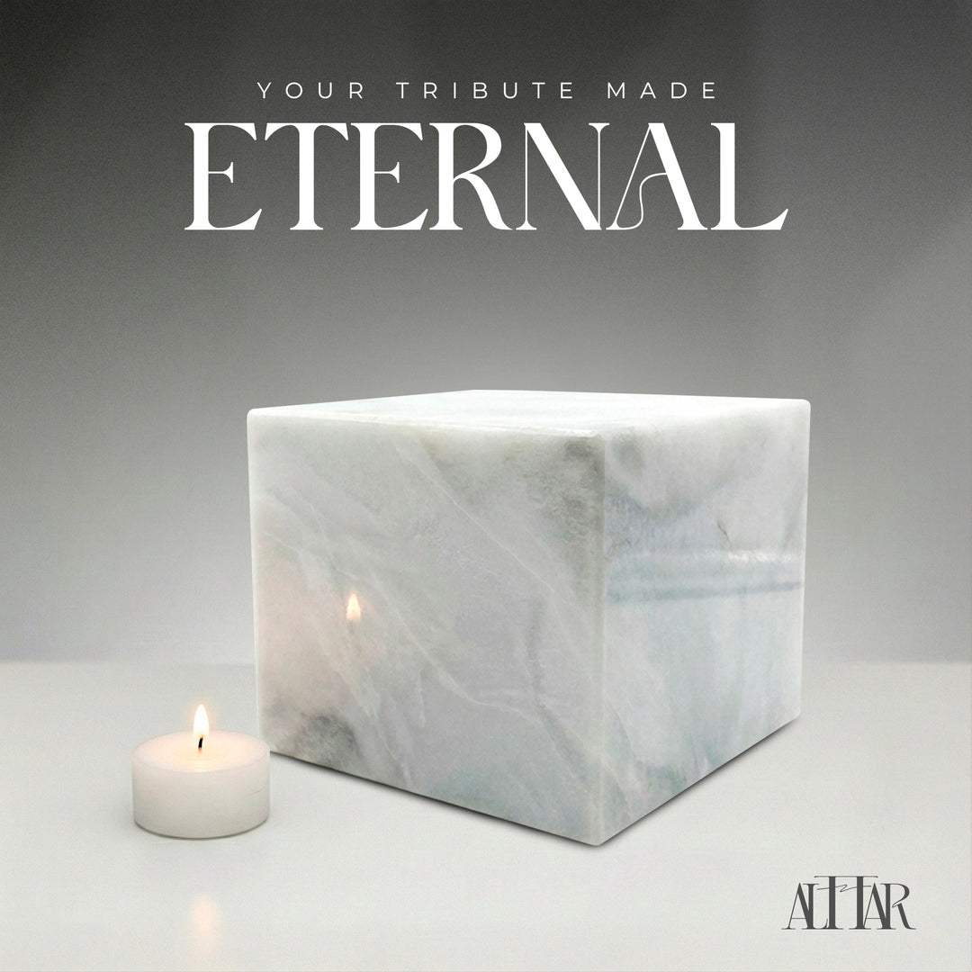 Hand-Carved White Onyx Memorial Urn: Small Natural Stone Keepsake