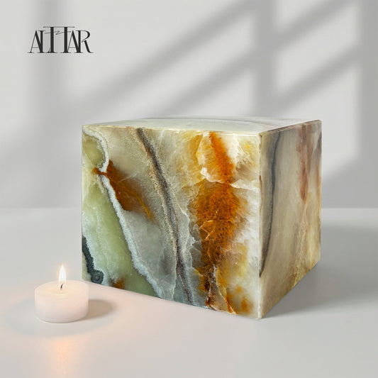 Hand-Carved Onyx Funeral Urn: Natural Stone Memorial Keepsake