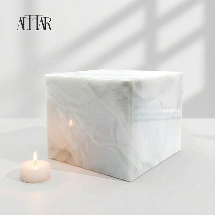 Hand-Carved White Onyx Memorial Urn: Small Natural Stone Keepsake