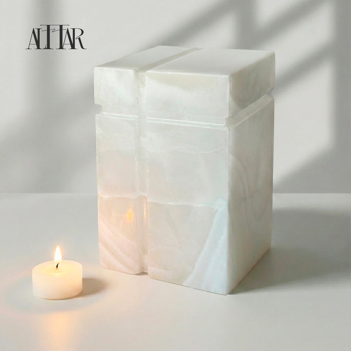 Beautiful White Onyx Memorial Urn for Ashes, Handcrafted Funeral, Individual Natural Stone Urn, Hand-Carved Memorial for Ashes